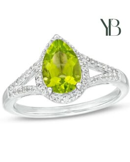 Anillo de espiga dividida con Peridoto en forma de pera y marco de Zafiro blanco en plata