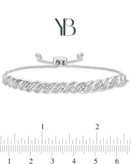 Brazalete bolo con barra “S” con detalles de diamantes en plata esterlina. 24.1cm