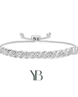 Brazalete bolo con barra “S” con detalles de diamantes en plata esterlina. 24.1cm