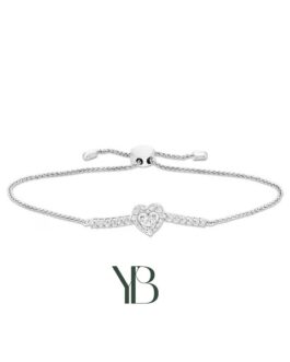 Brazalete bolo con marco de corazón de zafiro blanco en plata esterlina. 24.1