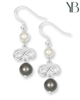 Aretes colgantes infinitos de Perlas cultivadas de agua dulce grises y blancas de 6,0-8,0 mm en plata esterlina