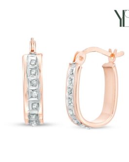 Aretes tipo argolla en forma de U con diamantes en plata esterlina con chapa de oro rosado de 18 qt