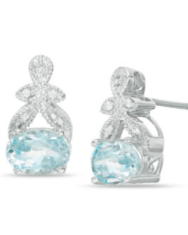 Pendientes estilo vintage con Topacio azul cielo ovalado y Diamantes en plata esterlina