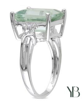 Anillo de Topacio blanco con Cuarzo verde talla esmeralda y en plata esterlina