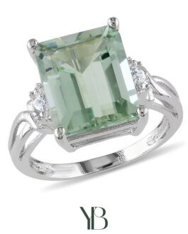 Anillo de Topacio blanco con Cuarzo verde talla esmeralda y en plata esterlina