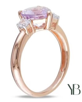 Anillo de Amatista en forma de corazón y Zafiro blanco de 8,0 mm en plata esterlina y rodio rosa