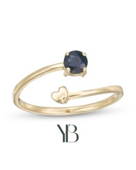 Anillo envolvente abierto con Zafiro azul de 4,0 mm y corazón pulido en oro de 10 quilates