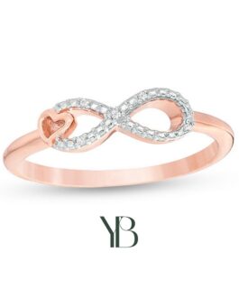 Anillo de corazón e infinito con detalles de Diamantes. Elaborado en plata y con chapa de oro rosado de 14K