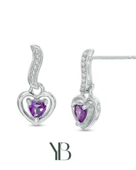 Aretes colgantes de Amatista en forma de corazón de 3,0 mm en plata esterlina